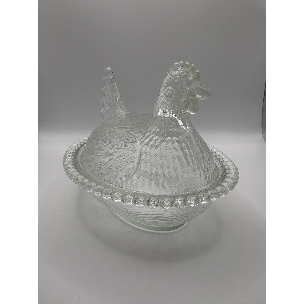 Vintage Indiana Glass Clear Large 7" Hen on Nest Covered Dish MCM Farmhouse - Picture 9 of 15